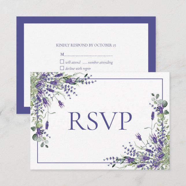 Lavender Eucalyptus Botanical Script Wedding RSVP Card (Front/Back)