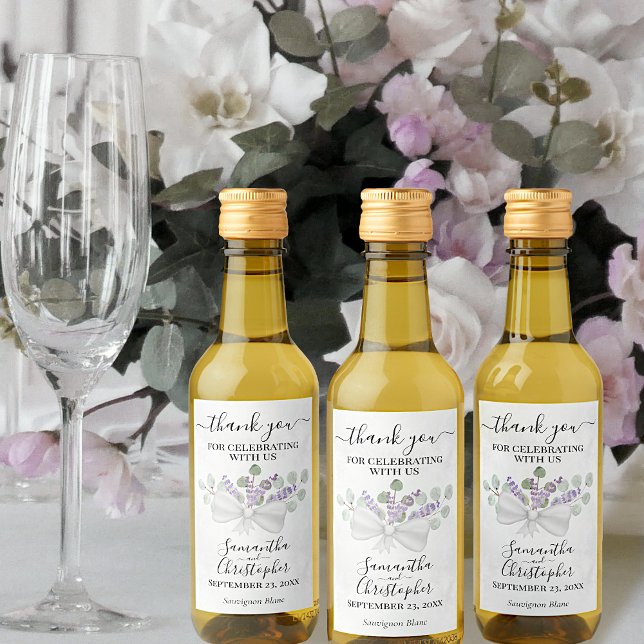 Lavender Eucalyptus Bouquet Wedding Thank You Mini Wine Label (Creator Uploaded)