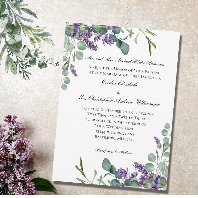 Lavender Eucalyptus Elegant Formal Wedding Invitation (Creator Uploaded)