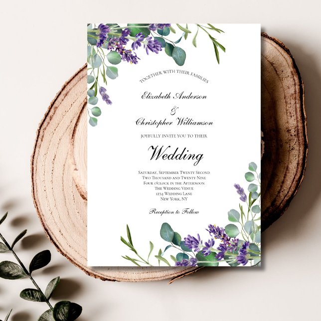 Lavender Eucalyptus Floral Botanical Wedding Invitation (Lavender Eucalyptus Elegant Formal Wedding Invitation. Printed or Digital)