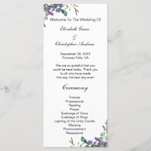 Lavender Eucalyptus Floral Botanical Wedding  Menu
