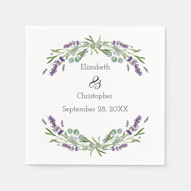 Lavender Eucalyptus Floral Botanical Wedding  Napkin (Front)