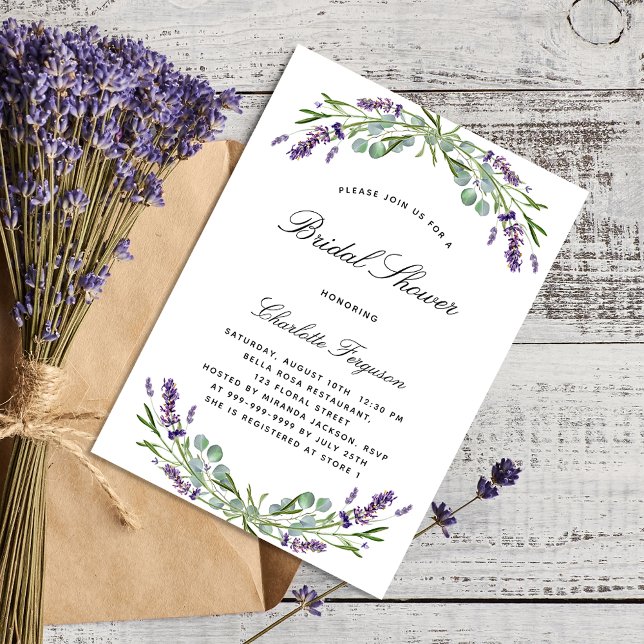 Lavender eucalyptus floral violet bridal shower invitation (Creator Uploaded)