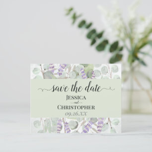 Lavender & Eucalyptus Green Wedding Save the Date Announcement Postcard