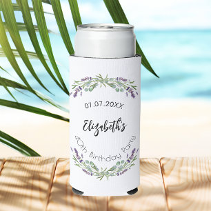 Lavender eucalyptus greenery birthday seltzer can cooler
