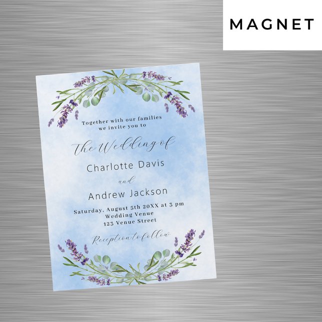 Lavender eucalyptus greenery blue luxury wedding magnetic invitation (Creator Uploaded)
