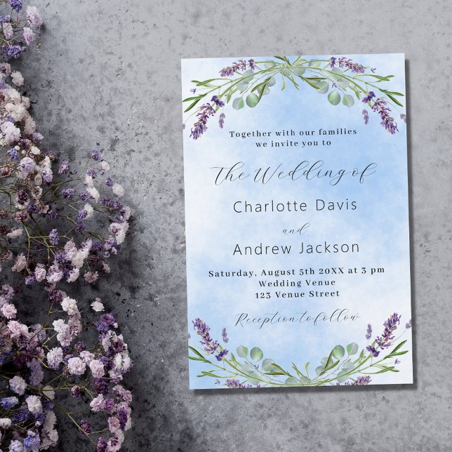 Lavender eucalyptus greenery blue wedding  invitation (Creator Uploaded)
