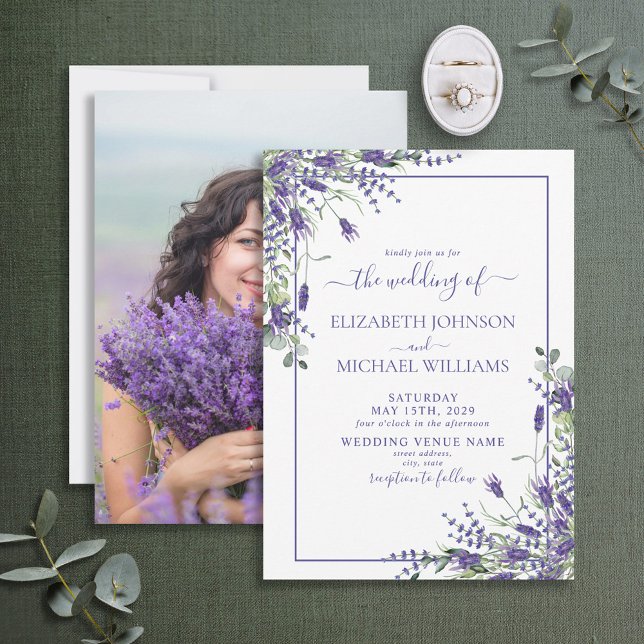 Lavender Eucalyptus Greenery Photo Wedding Invitation (Creator Uploaded)