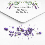 Lavender eucalyptus greenery return address label<br><div class="desc">A white background decorated with lavender florals,  flowers and eucalyptus greenery. Personalise and add your name and address. Perfect for a bridal shower,  baby shower or birthday party invitations.</div>