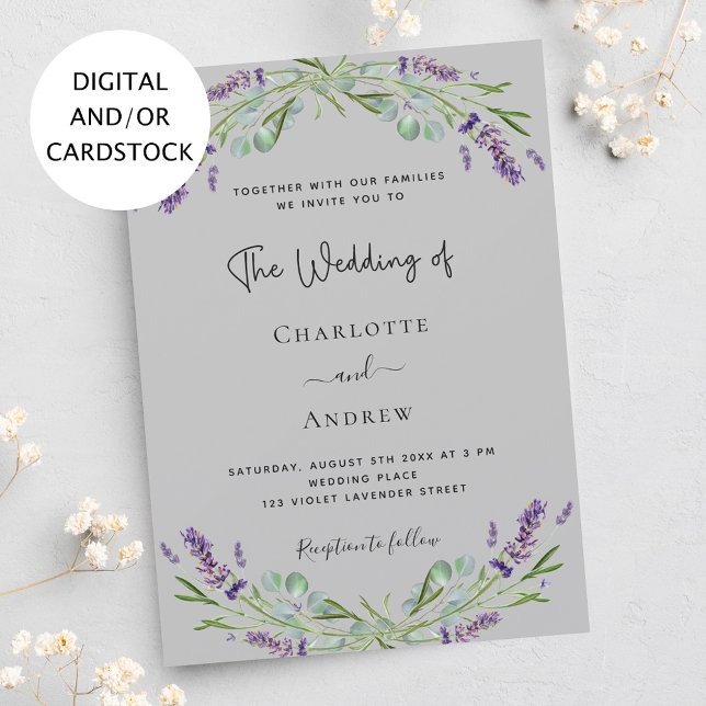 Lavender eucalyptus greenery violet grey wedding  invitation (Creator Uploaded)