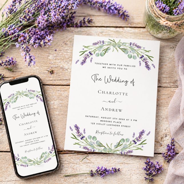 Lavender eucalyptus greenery violet wedding  invitation (Creator Uploaded)
