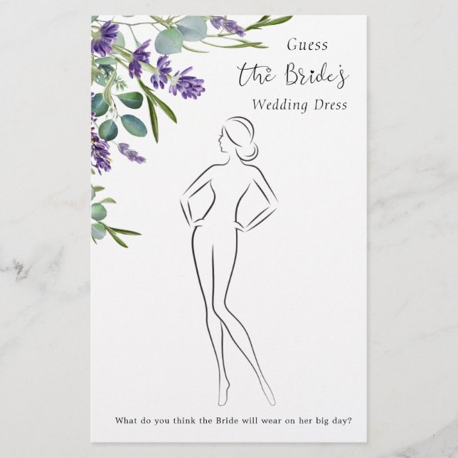 Lavender Eucalyptus Guess Dress Bridal Shower Game Flyer (Front)