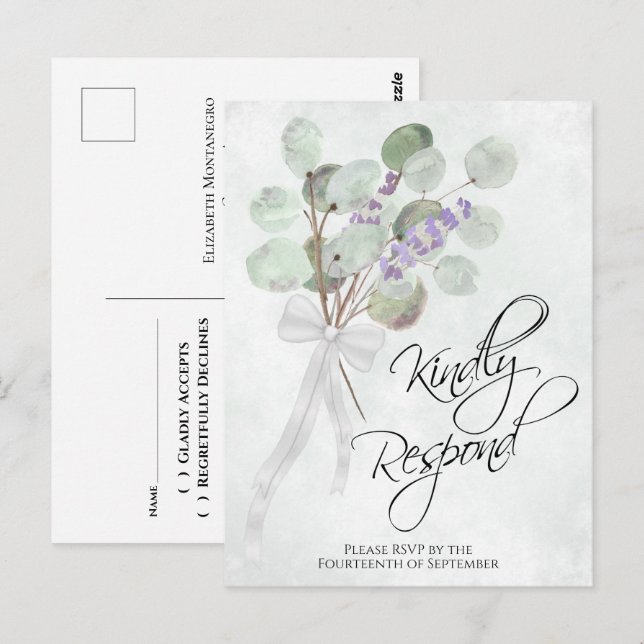 Lavender Eucalyptus Kindly Respond Wedding RSVP Postcard (Front/Back)
