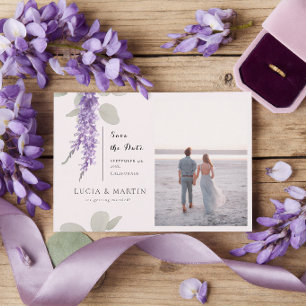 Lavender Eucalyptus Leaves Photo Save The Date Invitation