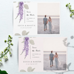Lavender Eucalyptus Leaves Photo Save The Date Invitation
