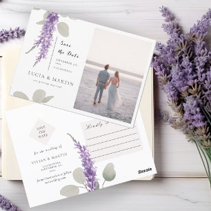 Lavender Eucalyptus Leaves Photo Save The Date Postcard