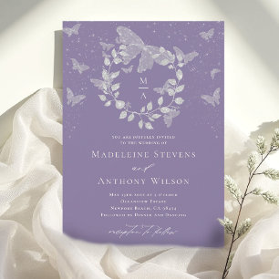 Lavender Eucalyptus Modern White Butterfly Wedding Invitation