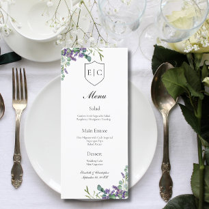 Lavender Eucalyptus Monogram Wedding Menu