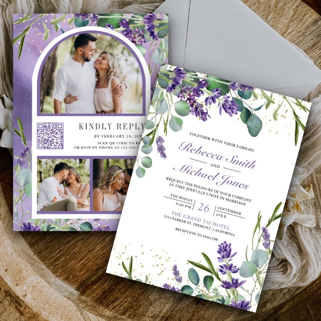 Lavender Eucalyptus Photo Collage QR Code Wedding Invitation (Creator Uploaded)