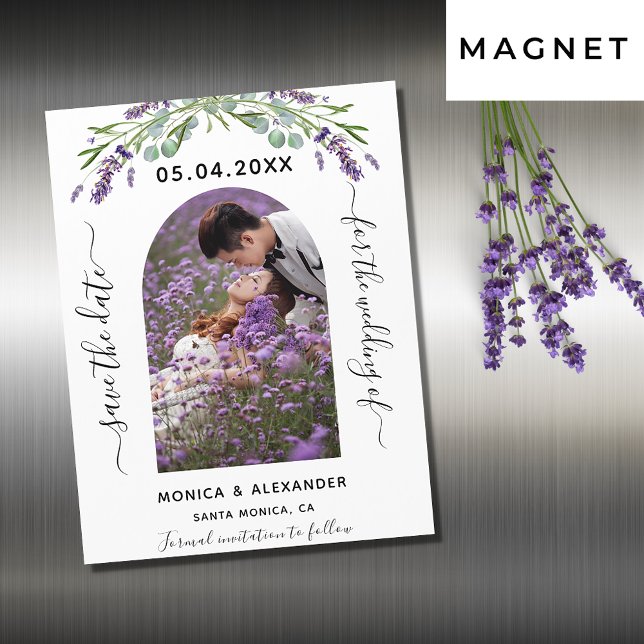 Lavender eucalyptus photo wedding save the date magnetic invitation (Creator Uploaded)