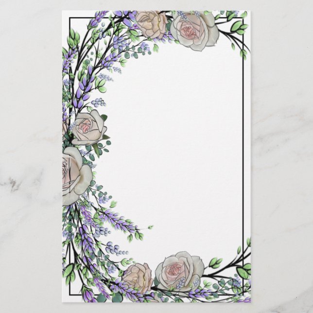 Lavender, Eucalyptus,  pink roses   Stationery (Front)
