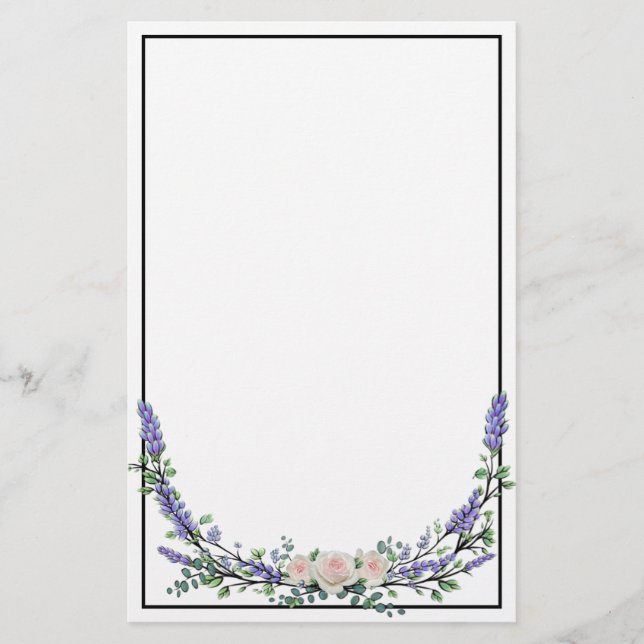 Lavender Eucalyptus pink roses  Stationery (Front)