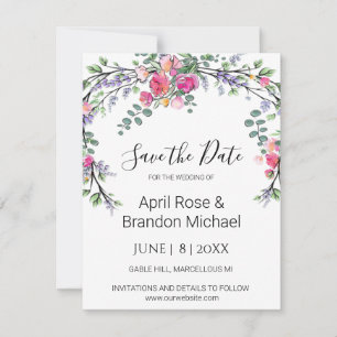 Lavender Eucalyptus pink watercolor roses  Save The Date
