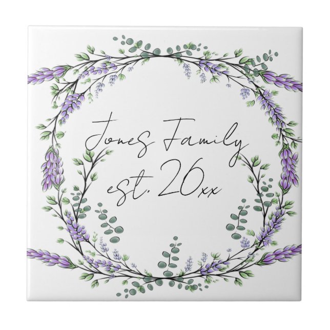 Lavender Eucalyptus purple floral botanical Tile (Front)