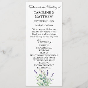 Lavender Eucalyptus Purple Floral Sage Wedding Programme