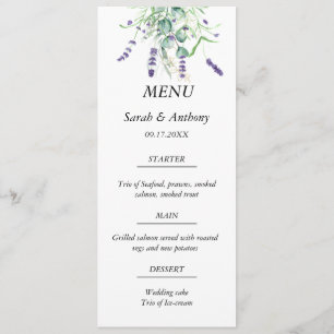 Lavender Eucalyptus Purple Floral Wedding Food Menu
