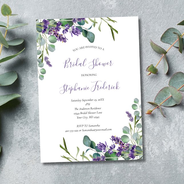 Lavender Eucalyptus Purple Greenery Bridal Shower Invitation (Lavender Eucalyptus Elegant Modern Bridal Shower Invitation, Printed and Digital Download)