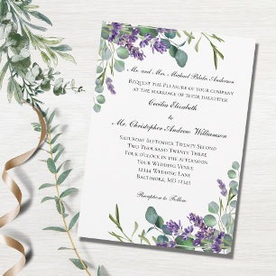 Lavender Eucalyptus Purple Greenery Wedding Invitation