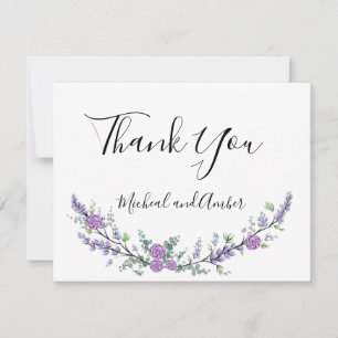 Lavender Eucalyptus purple roses Thank You Card