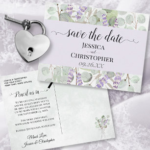 Lavender & Eucalyptus Purple Wedding Save the Date Announcement Postcard