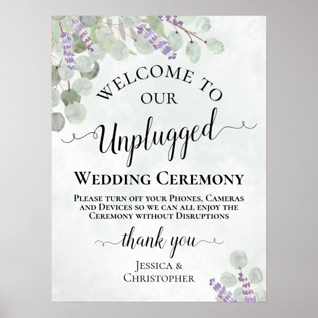 Lavender Eucalyptus Unplugged Wedding Ceremony Poster (Front)