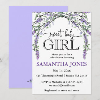 Lavender eucalyptus watercolor baby shower invita invitation