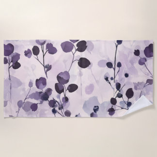 Lavender Eucalyptus Watercolor Floral  Beach Towel
