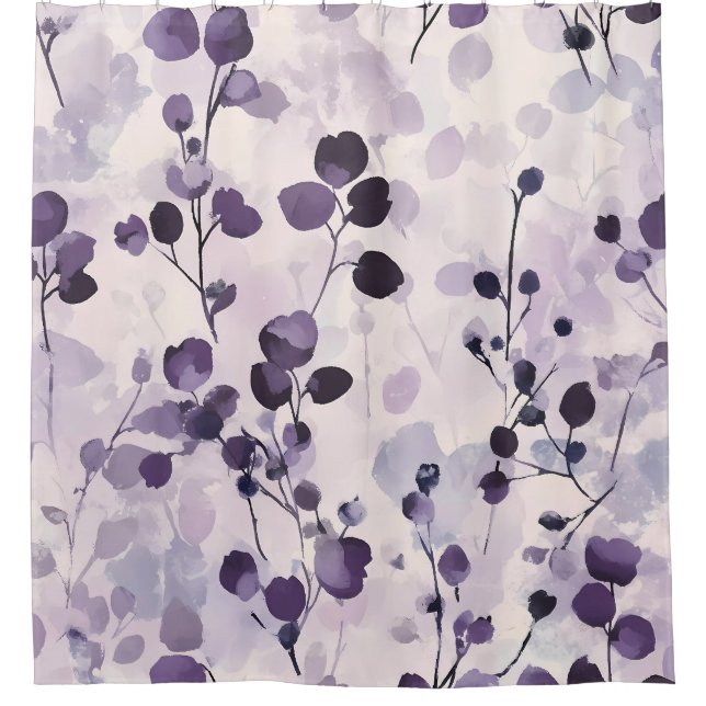 Lavender Eucalyptus Watercolor Floral  Shower Curtain (Front)