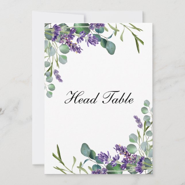 Lavender Eucalyptus Wedding Head Table Cards (Front)