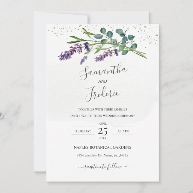 Lavender Eucalyptus Wedding Invitation (Front)