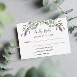 Lavender eucalyptus wedding response RSVP Card<br><div class="desc">A white background,  black text. Decorated with lavender florals and eucalyptus greenery. Personalize and add a date and your names.</div>