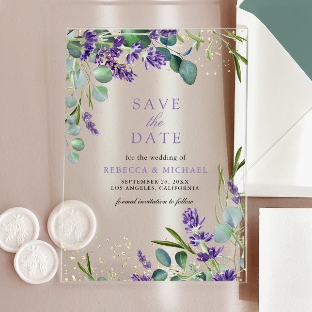 Lavender Eucalyptus Wedding Save the Date Acrylic Invitations (Creator Uploaded)