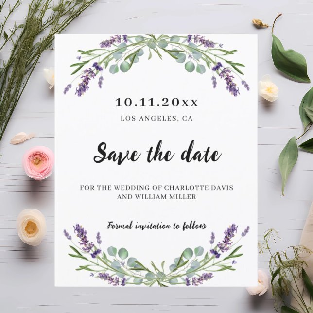 Lavender eucalyptus wedding save the date card (Creator Uploaded)