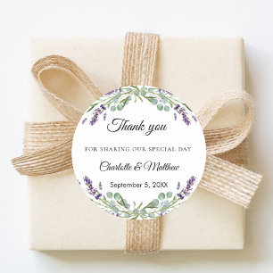 Lavender eucalyptus wedding thank you classic round sticker