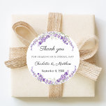 Lavender eucalyptus wedding thank you classic round sticker<br><div class="desc">Seal your wedding favors with this elegant lavender thank you sticker. The design features a delicate watercolor wreath of purple lavender sprigs and soft green eucalyptus foliage. These labels are perfect for late summer or fall weddings following a rustic garden theme.</div>