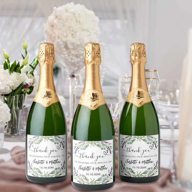 Lavender eucalyptus wedding thank you sparkling wine label (Creator Uploaded)