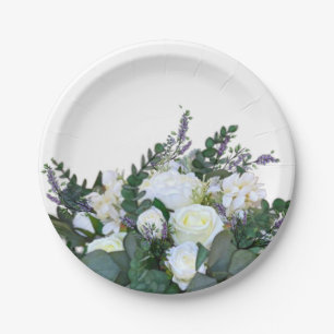 Lavender Eucalyptus white roses greenery      Paper Plate