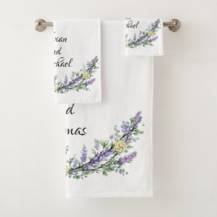 Lavender Eucalyptus yellow roses watercolor Bath Towel Set