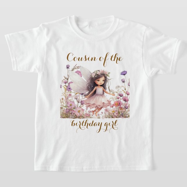 Lavender Fairy wildflower cousin of birthday girl T-Shirt (Laydown)