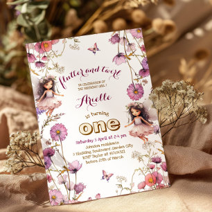 Lavender Fairy wildflower Pixie 1st birthday Invitation